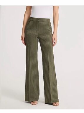 NWT Express Olive Pinstripe Editor Flare Wide-Leg Trousers - 12R
